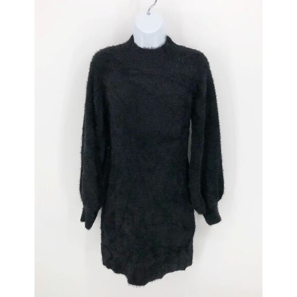 BARDOT Women's Knit Mini Dress Medium Black Bell Sleeve Mock Neck NWOT - Picture 4 of 13